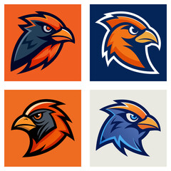 Obraz premium Four stylized bird head logos with vibrant colors and sharp features in a square arrangement format