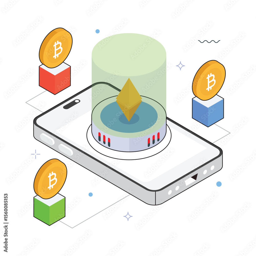 Wall mural bitcoin visual vector isometric illustration. eps 10 file