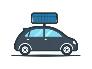 Naklejka premium a simple flat 2d icon of a 'solar powered car', with a simple car silhouette that has a solar panel for a roof, minimalist design, solid blue and dark gray colors, clean sharp lines, no shadows