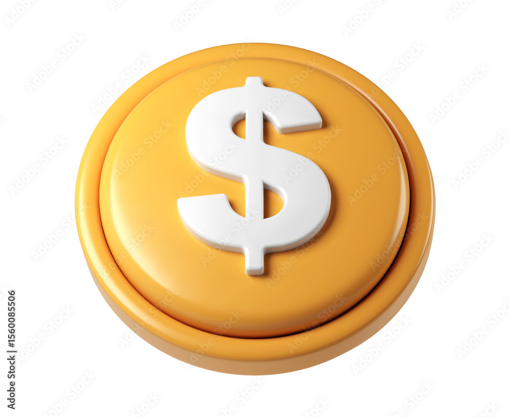 Fototapete 3d rendering icon of a large golden finance coin showing a white dollar sign, isolated on transparen