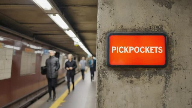 Notice of pickpockets on the subway.