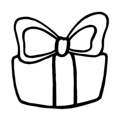 Vector image of gift box in line art style. Design element for Christmas, birthday, holidays. Основные RGB