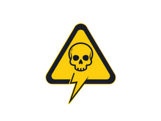 Fototapeta premium a simple flat 2d icon of an 'electrocution hazard', with a stylized skull symbol inside a yellow lightning bolt shape, minimalist design, solid yellow and black colors, clean sharp lines, no shadows