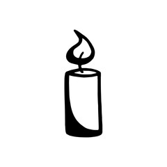 Vector image of burning candle in doodle style. Christmas or romantic design element. RGB