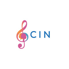 Fototapeta premium CIN “Abstract music school logo with people and melody icon” CIN Later Logo, “Modern music therapy logo with faces and note symbol” 