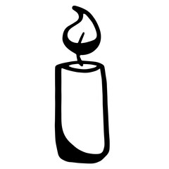 Vector image of burning candle in doodle style. Christmas or romantic design element. RGB