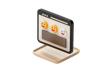 Fototapeta premium 3d isometric illustration of a digital interface displaying customer satisfaction emojis on a white background