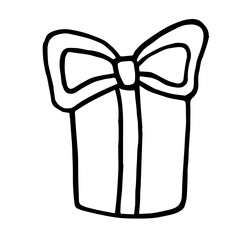 Vector image of gift box in line art style. Design element for Christmas, birthday, holidays. Основные RGB