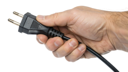 hand holding a power plug isolated, energy theme