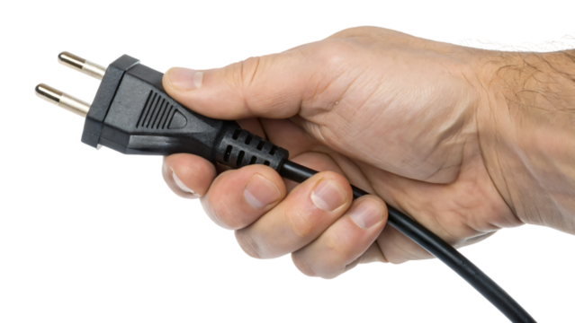 hand holding a power plug isolated, energy theme