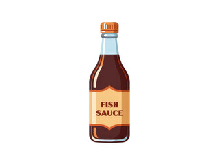 a simple flat 2d icon of a 'bottle of fish sauce', a staple of thai cooking, minimalist design, solid brown and beige colors, clean sharp lines, no shadows, isolated on a plain white background