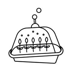 Fog covered lid protecting sprouting trays with seedlings Vector illustration