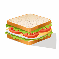 A delicious-looking sandwich filled with cheese, lettuce, and tomato slices.