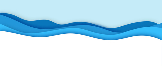 Blue Wave Ocean Layer Vector Background Illustration. Wave Papercut Vector.