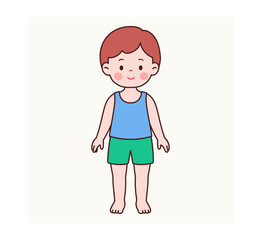 Front View Pose of a Cute Little Boy in Summer Outfit – Sleeveless Shirt and Shorts