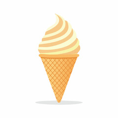 A light-colored ice cream swirl in a waffle cone, isolated on white.
