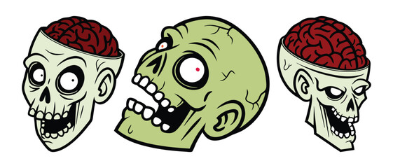 Skull and Brain Cartoon Illustration, Side Profile Art with Exposed Brain and Stylized Anatomy