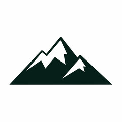 Simple black and green mountain silhouette, snow-capped peaks.