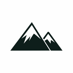 Simple black and white graphic depicting two mountain peaks with snow.