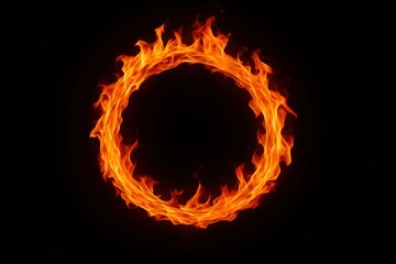 Blazing Ring of Fire Shimmers against the Abyss, its Intense Brightness and Circular Shape evoking Power and Mysticism.