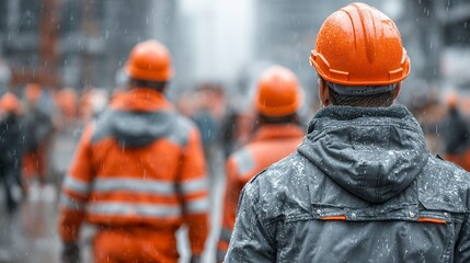 Tower crane towering above a busy building site with workers wearing safety gear --chaos 100  