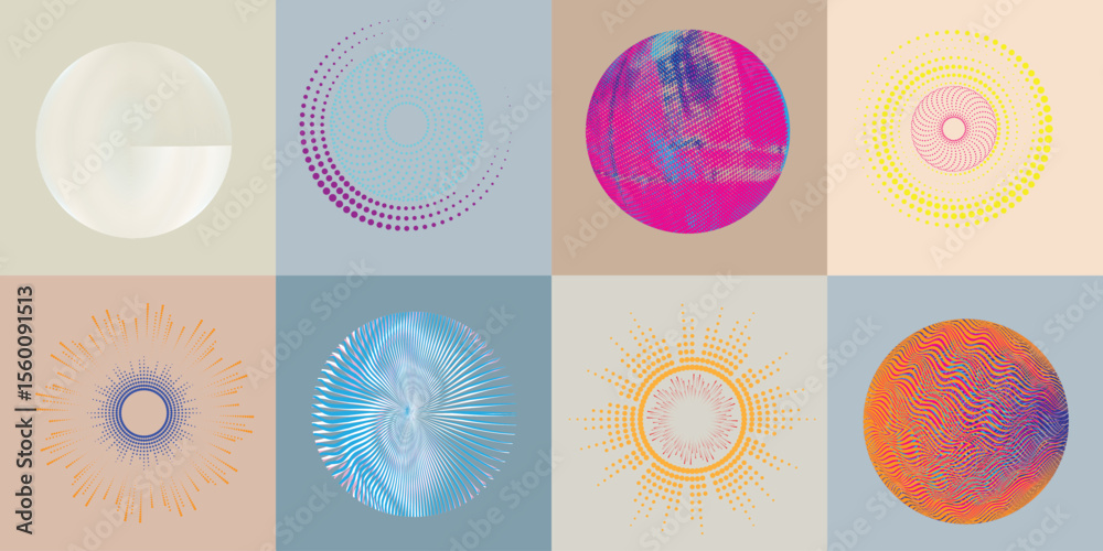 Poster lines and dots in circle form .rotate rounded shape vector illustration .rotating dots form a circle