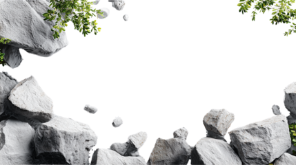 Rough Rocks and Debris Border on Transparent Background