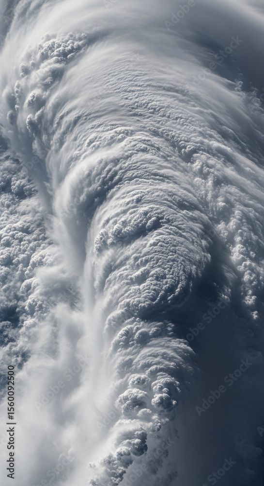 Poster aerial view of swirling gray cloudscape, forming abstract patterns, showcasing nature's dynamic beau