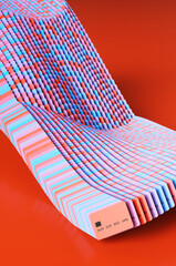 Close up of many colored credit cards. 3d rendering illustration