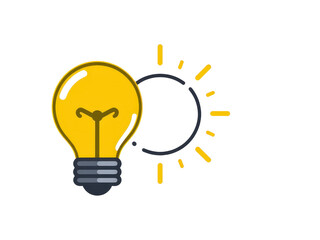 a simple flat 2d icon of 'flickering lights', with a simple lightbulb icon that is shown flickering on and off with small lines around it, minimalist design, solid yellow and gray colors