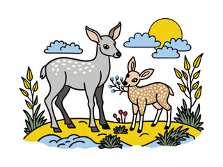 Spotted Deer in Natural Landscape – Serene Wildlife and Forest Scene Illustration