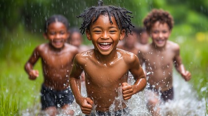 Obraz premium Content Emotion Adorable Cheerful Children Playing