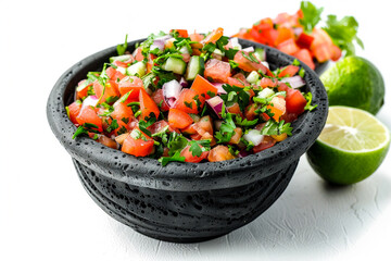 Traditional mexican homemade salsa sauce with ingredients.
