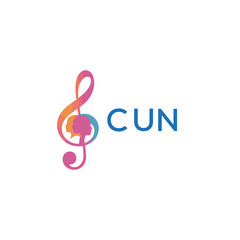 Fototapeta premium CUN “Abstract music school logo with people and melody icon” CUN Later Logo, “Modern music therapy logo with faces and note symbol” 