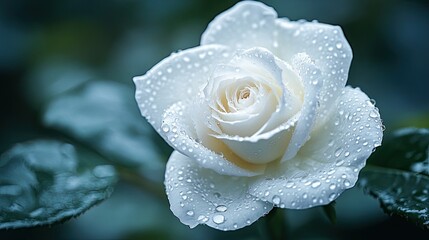 Beautiful White Rose with Water Droplets for Fresh Floral Photography