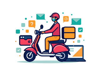 a simple flat 2d icon of the 'gig economy', with a collection of freelance work icons like a camera, a delivery scooter, and a laptop, minimalist design, solid assorted colors, clean sharp lines