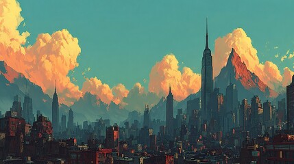 Wide cityscape of evolving skyline with clear sky and dynamic cloud patterns --chaos 100 