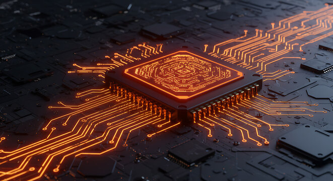 Futuristic 3D Render of Quantum Computing Chip with Neon Data Flow — Next-Gen Technology Concept