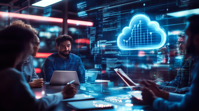 Group of business team with chart digital big data cloud technology in modern office.