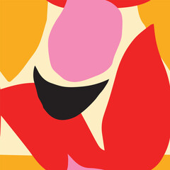 Seamless abstract pattern with bold organic shapes in modern collage style. Trendy, playful, and artistic seamless pattern in bright colors