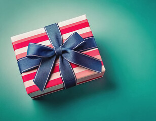 Gift Box with Red & White Stripe Wrapping and Blue Bow AI