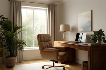 Fototapeta premium Quiet luxury home office with plant