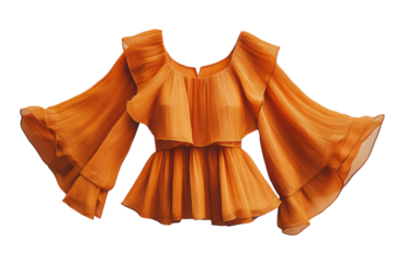 Autumn Blaze Flowing Orange Blouse with Dramatic Sleeves Fashion Forward Style Stylish Peplum Top