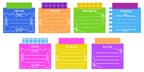 Coquette Daily Planner template design. Vector illustration of playful Coquettish style Day plan with bows and ribbons. Perfect girly child colored Planner list set. EPS 10