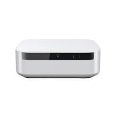 Sleek portable projector with minimalist style, ideal for clear image display in home theaters or meetings on transparent background