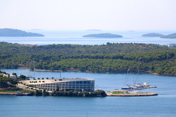 Aerial view of Sibenik, picturesque coastal town in Croatia.