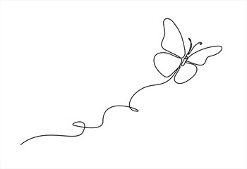 Butterfly in One continuous line drawing. Beautiful flying moth for wellbeing beauty or spa salon logo and divider concept in simple linear style. Hand drawn one line vector. Editable stroke	