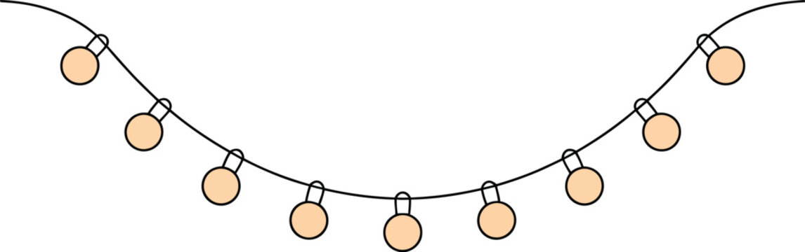 Single one line Festoon, garland with bulbs drawing with one editable continuous line. silhouette on white background	