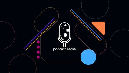 ABSTRACT TEMPLATE PODCAST MICROPHONE FLAT COLOR LIQUID DESIGN DARK BACKGROUND VECTOR. GOOD FOR COVER DESIGN, BANNER, WEB,SOCIAL MEDIA