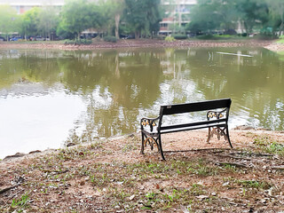 wooden bench alone in the park